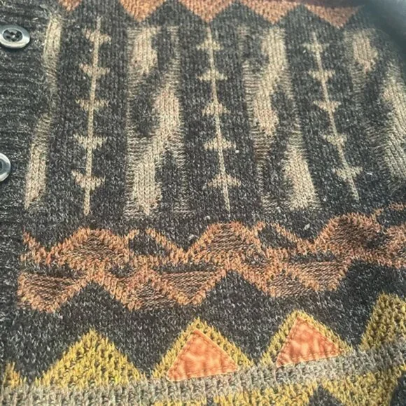 Vintage grandpa cardigan geometric designs full button front fall colourway L - Picture 3 of 6